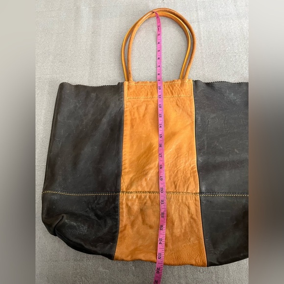 Banana Republic Black Tan Colorblock Leather Tote no lined - Picture 5 of 6